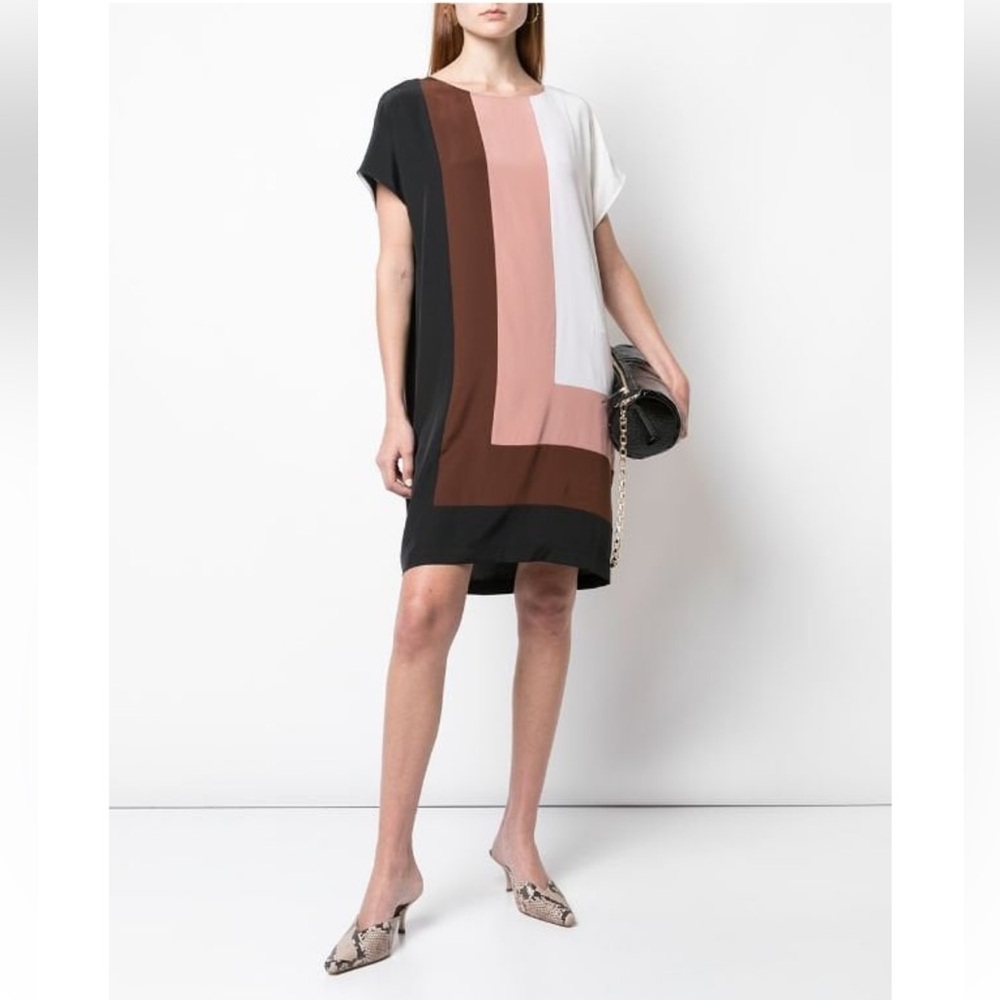 Diane Von Furstenberg Danika Color Block Shift Dress Size M Silk Mini Office